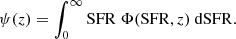 $$ \begin{aligned} \psi (z) = \int _{0}^{\infty } \mathrm{SFR}\ \Phi (\mathrm{SFR},z)\ \mathrm{dSFR} .\end{aligned} $$