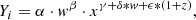 $$ \begin{aligned} Y_{i} = \alpha \cdot w^\beta \cdot x^{\gamma + \delta *w +\epsilon *(1+z)} ,\end{aligned} $$