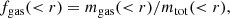 $$ \begin{aligned}&f_{\rm gas}(<r) = m_{\rm gas}(<r)/m_{\rm tot}( < r), \end{aligned} $$