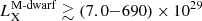 $ L_{\mathrm{X}}^\mathrm{M\text{-}dwarf} \gtrsim (7.0{-}690) \times 10^{29} $