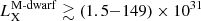$ L_{\mathrm{X}}^\mathrm{M\text{-}dwarf} \gtrsim (1.5{-}149) \times 10^{31} $