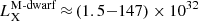 $ L_{\mathrm{X}}^\mathrm{M\text{-}dwarf}\,{\approx\,} (1.5{-}147) \times 10^{32} $