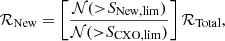 $$ \begin{aligned} \mathcal{R} _{\rm New} = \left[\frac{\mathcal{N} ({>}S_{\rm New,lim})}{\mathcal{N} ({>}S_{\rm CXO,lim})}\right]\mathcal{R} _{\rm Total}, \end{aligned} $$