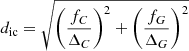 $$ \begin{aligned} d_{\mathrm{ic} } = \sqrt{\left(\frac{f_{C}}{\Delta _{C}}\right)^{2} + \left(\frac{f_{G}}{\Delta _{G}}\right)^{2}} \end{aligned} $$