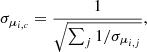 $$ \begin{aligned} \sigma _{\mu _{i, c}} = \frac{1}{\sqrt{\sum _{j} 1 / \sigma _{\mu _{i, j}}}}, \end{aligned} $$