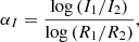 $$ \begin{aligned} \alpha _I = \frac{\log {(I_1/I_2)}}{\log {(R_1/R_2)}}, \end{aligned} $$