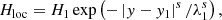 $$ \begin{aligned} H_{\mathrm{loc} }=H_1\exp \left(-\left|{ y}-{ y}_1\right|^s/\lambda _1^s\right), \end{aligned} $$