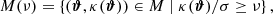 $$ \begin{aligned} M(\nu ) = \{ (\boldsymbol{\vartheta }, \kappa (\boldsymbol{\vartheta }) ) \in M \mid \kappa (\boldsymbol{\vartheta }) / \sigma \ge \nu \}\,, \end{aligned} $$