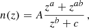 $$ \begin{aligned} n(z) = A \frac{z^a+z^{ab}}{z^b+c}\,, \end{aligned} $$