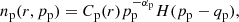 $$ \begin{aligned} n_{\rm p}(r, p_{\rm p}) = C_{\rm p}(r)p_{\rm p}^{-\alpha _{\rm p}}H(p_{\rm p}-q_{\rm p}), \end{aligned} $$