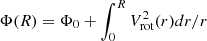 $$ \begin{aligned} \Phi (R) = \Phi _0 + \int _{0}^{R} V_{\rm rot}^2(r) dr/r \end{aligned} $$