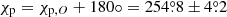 $ \chi_{\mathrm{p}}=\chi_{\mathrm{p},O}+180{\circ}=254{{\overset{\circ}{.}}}8\pm4{{\overset{\circ}{.}}}2 $