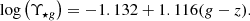 $$ \begin{aligned} \mathrm{log}\left(\Upsilon _{\star g}\right) = -1.132+1.116(g-z). \end{aligned} $$
