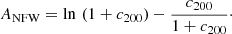 $$ \begin{aligned} A_{\rm NFW}=\mathrm{ln}\,\left(1+c_{200}\right)-\frac{c_{200}}{1+c_{200}}\cdot \end{aligned} $$