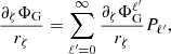 $$ \begin{aligned} \frac{\partial _{\zeta }\Phi _{\mathrm{G} }}{r_{\zeta }} = \sum _{\ell ^{\prime } = 0}^\infty \frac{\partial _{\zeta }\Phi _{\mathrm{G} }^{\ell ^{\prime }}}{r_{\zeta }} P_{\ell ^{\prime }}, \end{aligned} $$