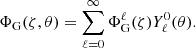 $$ \begin{aligned} \Phi _{\mathrm{G} }(\zeta ,\theta ) = \sum _{\ell =0}^{\infty } \Phi _{\mathrm{G} }^{\ell }(\zeta ) Y_\ell ^0(\theta ). \end{aligned} $$