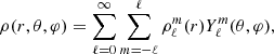 $$ \begin{aligned} \rho (r,\theta ,\varphi ) = \sum _{\ell =0}^{\infty } \sum _{m=-\ell }^{\ell } \rho _\ell ^m(r) Y^m_{\ell }(\theta ,\varphi ), \end{aligned} $$