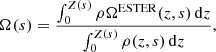 $$ \begin{aligned} \Omega (s) = \frac{\int _0^{Z(s)} \rho \Omega ^\mathrm{ESTER} (z, s)\, \mathrm{d}z}{\int _0^{Z(s)} \rho (z,s)\, \mathrm{d}z}, \end{aligned} $$