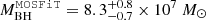 $ M_{\mathrm{BH}}^{\tt MOSFiT}=8.3^{+0.8}_{-0.7}\times10^7~M_\odot $