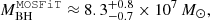 $ M_{\mathrm{BH}}^{\tt MOSFiT}\approx8.3^{+0.8}_{-0.7}\times10^7\, M_\odot, $
