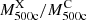 $ M_{\mathrm{500c}}^{\mathrm{X}}/M_{\mathrm{500c}}^{\mathrm{C}} $