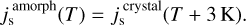 $j_{\rm{s}}^{{\rm{amorph}}}\left( T \right) = j_{\rm{s}}^{{\rm{crystal}}}\left( {T + 3\,{\rm{K}}} \right).$