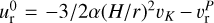 $u_{\rm{r}}^0 = {{ - 3} \mathord{\left/ {\vphantom {{ - 3} {2\alpha {{\left( {{H \mathord{\left/ {\vphantom {H r}} \right. \kern-\nulldelimiterspace} r}} \right)}^2}{\upsilon _K}}}} \right. \kern-\nulldelimiterspace} {2\alpha {{\left( {{H \mathord{\left/ {\vphantom {H r}} \right. \kern-\nulldelimiterspace} r}} \right)}^2}{\upsilon _K}}} - \upsilon _{\rm{r}}^P $