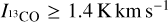 ${I_{^{13}{\rm{CO}}}} \ge 1.4\,{\rm{K}}\,{\rm{km}}\,{{\rm{s}}^{ - 1}}$