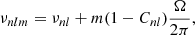 $$ \begin{aligned} \nu _{nlm}= \nu _{nl}+m(1-C_{nl})\frac{\Omega }{2\pi }, \end{aligned} $$