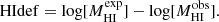 $$ \begin{aligned} \mathrm{HIdef} = \log [M_{\rm HI}^\mathrm{exp}] - \log [M_{\rm HI}^\mathrm{obs}] .\end{aligned} $$