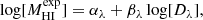 $$ \begin{aligned} \log [M_{\rm HI}^\mathrm{exp}] = \alpha _{\lambda } + \beta _{\lambda } \log [D_{\lambda }] ,\end{aligned} $$