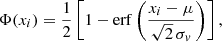 $$ \begin{aligned} \Phi (x_i)=\frac{1}{2}\left[1-\mathrm{erf} \left(\frac{x_{i}-\mu }{\sqrt{2}\,\sigma _{v}}\right)\right], \end{aligned} $$