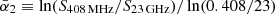 $ \bar{\alpha}_2 \equiv \ln (S_{408\,\mathrm{MHz}}/S_{23\,\mathrm{GHz}})/\ln (0.408/23) $
