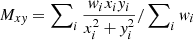 $ M_{x\mathit{y}}=\sum\nolimits_i{\frac{\mathit{w}_i x_i \mathit{y}_i}{x_i^2+\mathit{y}_i^2}}/\sum\nolimits_i{\mathit{w}_i} $