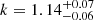 $ k=1.14^{+0.07}_{-0.06} $