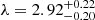 $ \lambda=2.92^{+0.22}_{-0.20} $