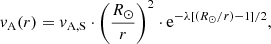 $$ \begin{aligned} v_{\rm A}(r) = v_{\rm A,S} \cdot \left(\frac{R_{\odot }}{r} \right)^{2} \cdot \mathrm{e}^{-\lambda [(R_{\odot }/r)-1]/2} ,\end{aligned} $$