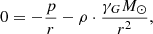 $$ \begin{aligned} 0 = -\frac{p}{r} - \rho \cdot \frac{\gamma _{G}M_{\odot }}{r^{2}} ,\end{aligned} $$