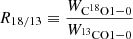 $$ \begin{aligned}&R_{18/13} \equiv \frac{W_{{\mathrm{C}^{18}\mathrm{O}}{1{-}0}}}{W_{{^{13}\mathrm{CO}}{1{-}0}}} \end{aligned} $$