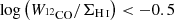 $ \log \left(W_{{^{12}\mathrm{CO}}}/\Sigma_{{\text{H}\,\textsc{i}}}\right) < -0.5 $