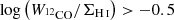 $ \log\left( W_{{^{12}\mathrm{CO}}}/\Sigma_{{\text{H}\,\textsc{i}}}\right) > -0.5 $