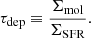 $$ \begin{aligned} \tau _{\rm dep}\equiv \frac{\Sigma _{\rm mol}}{\Sigma _{\rm SFR}}. \end{aligned} $$