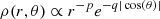 $$ \begin{aligned} \rho (r,\theta ) \propto r^{-p} e^{-q|\cos (\theta )|} \end{aligned} $$