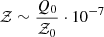 $ {\mathcal{Z}}\sim \frac{Q_0}{{\mathcal{Z}}_0} \cdot 10^{-7} $