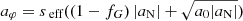 $ a_{\varphi} ={s_{\text{ eff}}}( (1-f_G) \, |a_{\mathrm{N}}| + \sqrt{a_0 |a_{\mathrm{N}}|}) $