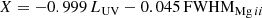 $$ \begin{aligned}&X = -0.999\,L_{\rm UV} -0.045\,{\mathrm{FWHM}_{\mathrm{Mg}\,ii }}\end{aligned} $$