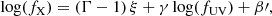 $$ \begin{aligned} \log (f_{\rm X}) = (\Gamma -1)\,\xi + \gamma \log (f_{\rm UV}) + \beta \prime , \end{aligned} $$