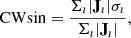 $$ \begin{aligned} \text{ CWsin} = \frac{\Sigma _{\imath } | \mathbf J _{\imath }|\sigma _{\imath }}{\Sigma _{\imath } | \mathbf J _{\imath }|}, \end{aligned} $$