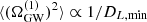 $ \langle (\Omega^{(1)}_{\mathrm{GW}})^{2} \rangle \propto 1/D_{L, \rm min} $