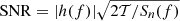$ \mathrm{SNR} = |h(f)| \sqrt{2\mathcal{T}/S_n(f)} $